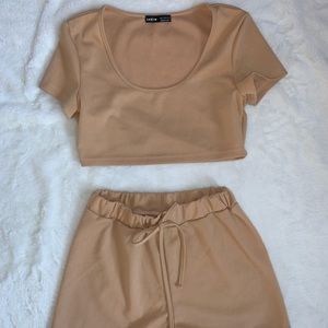Tan Crop Top + Shorts 2 Piece Set